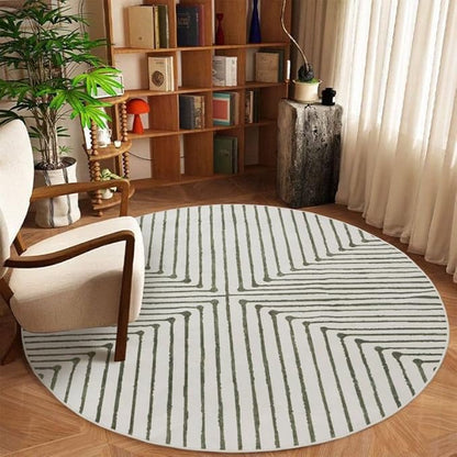 GLN Rugs Contemporary Collection - Machine Washable Area Rug, Contemporary Washable, Non Slip, Low Pile Chenille Rug, Living Room, Bedroom, Kitchen Rug (5'3" Round Green Beige)