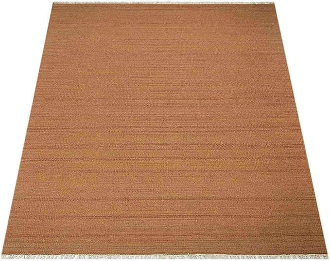 Rugsotic Carpets Hand Woven Flat Weave Kilim Wool ECO-Friendly Area Rugs - 5'x8', Rectangle Shape, Orange Color, Solid Plain Design, Low Pile Handmade Rugs for Living Room, Bed Room (D00111)