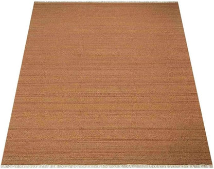 Rugsotic Carpets Hand Woven Flat Weave Kilim Wool ECO-Friendly Area Rugs - 5'x8', Rectangle Shape, Orange Color, Solid Plain Design, Low Pile Handmade Rugs for Living Room, Bed Room (D00111)