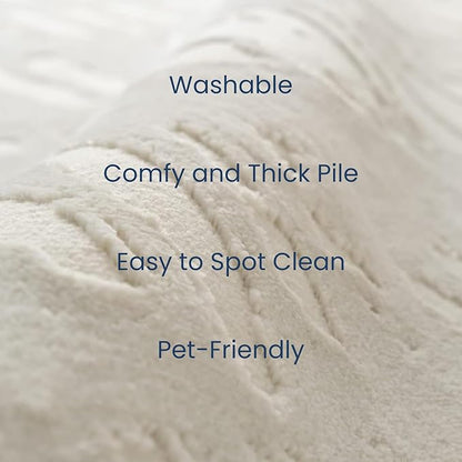 Revival Rugs Shell 3'11"x6'1" Machine Washable Area Rug for Kitchen Bedroom - 100% Recycled Oeko-TEX Certified, Medium Pile, Beige, Cream