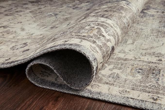 Loloi Hathaway Collection HTH-05 Steel/Ivory 2'-6" x 7'-6", .25" Thick Runner Rug, Soft, Durable, Printed, Modern, Low Pile, Non-Shedding, Easy Clean, Living Room Rug