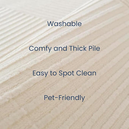 Revival Rugs Record 4'x6’ Machine Washable Area Rug for Kitchen Bedroom - 100% Recycled Oeko-TEX Certified, Medium Pile, Beige, Cream