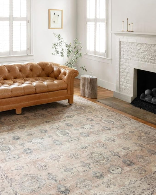Loloi Hathaway Collection HTH-03 Java/Multi 7'-6" x 9'-6", .25" Thick Area Rug, Soft, Durable, Printed, Modern, Low Pile, Non-Shedding, Easy Clean, Living Room Rug