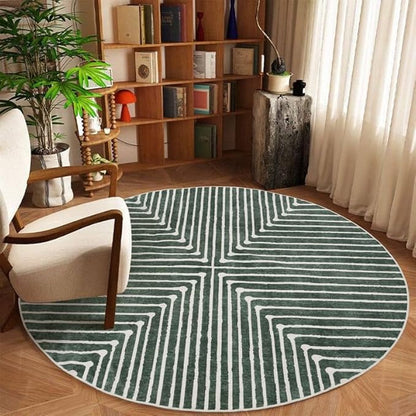 GLN Rugs Contemporary Collection - Machine Washable Area Rug, Contemporary Washable, Non Slip, Low Pile Chenille Rug, Living Room, Bedroom, Kitchen Rug (5'3" Round Beige Green)