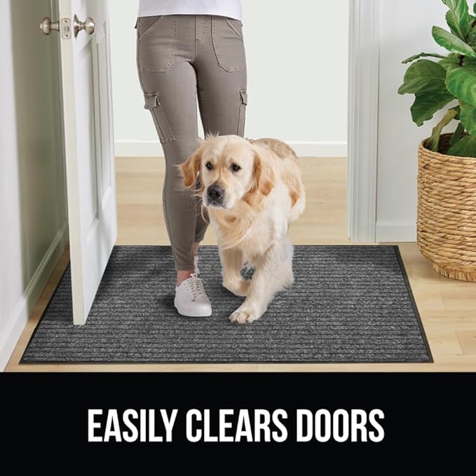 GORILLA GRIP Waterproof Traffic Guard Door Mat, 59x24, Heavy Duty Entryway Mats, Strong Rubber Back Commercial Rugs for Office Hallway, Garage Floor and Home, Low Profile Carpet Runner, Light Gray