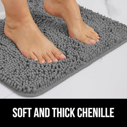 GORILLA GRIP Plush Absorbent Shaggy Chenille Bath Rug Mat for Oval Toilet Base with Rubber Backing, Machine Washable Rugs, Soft Microfiber Contour Mats for Toilets, Bathroom Decor, Grey