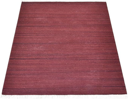Rugsotic Carpets Hand Woven Flat Weave Kilim Wool ECO-Friendly Area Rugs - 7'x9', Rectangle Shape, Dark Red Color, Solid Plain Design, Low Pile Handmade Rugs for Living Room, Bed Room (D00111)