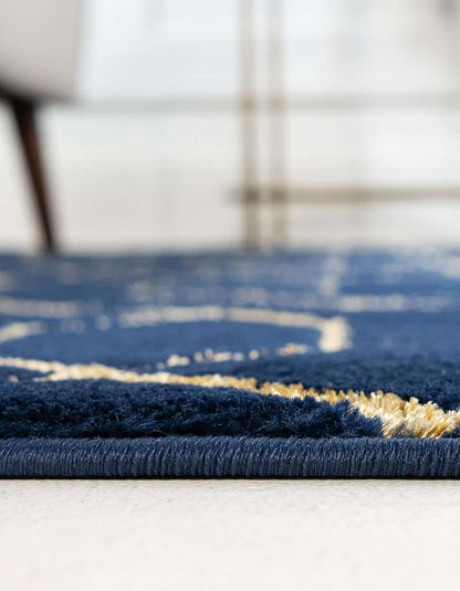 Unique Loom Glam Collection Area Rug - Trellis (7' 10" Round, Navy Blue Gold/ Gold)