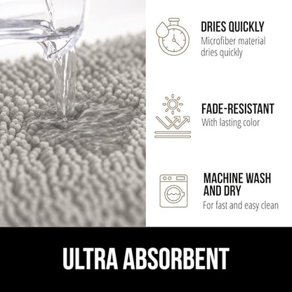 GORILLA GRIP Plush Absorbent Shaggy Chenille Bath Rug Mat for Square Toilet Base with Rubber Backing, Machine Washable Rugs, Soft Microfiber Contour Mats for Toilets, Bathroom Decor, Lt Gray
