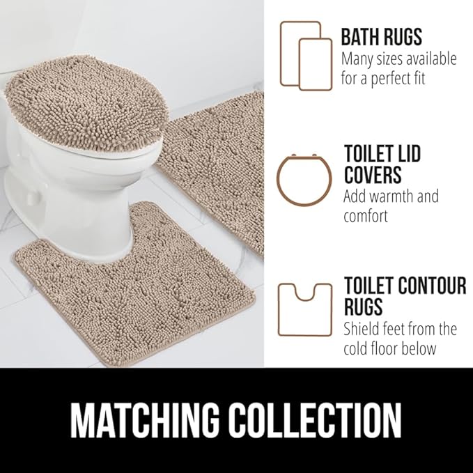 GORILLA GRIP Bath Rug Mat 48x24, Thick Absorbent Chenille, Quick Dry Microfiber Mats, Rubber Backing Washable Shower Floor Rugs, Bathmat Runner, US Designed Bathroom Home Decor Accessories Gray Beige
