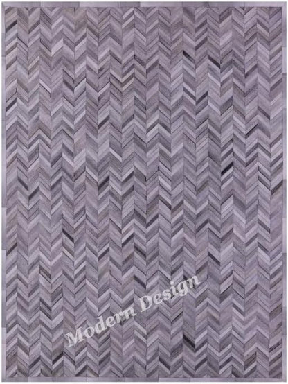 Modern Design Premium Cowhide Leather Carpet with Chevron Pattern, Area Rug (Natural Multi Grey, 5x8)