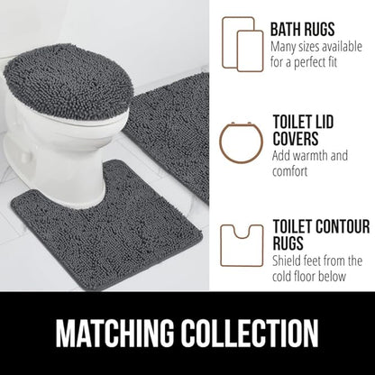 GORILLA GRIP Plush Absorbent Shaggy Chenille Bath Rug Mat for Oval Toilet Base with Rubber Backing, Machine Washable Rugs, Soft Microfiber Contour Mats for Toilets, Bathroom Decor, Charcoal