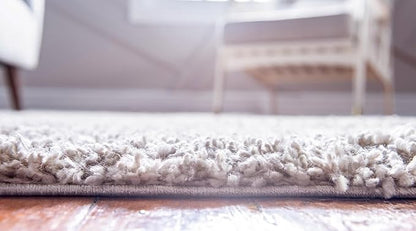 Unique Loom Davos Shag Collection Area Rug - Solid (2' Round, Linen)