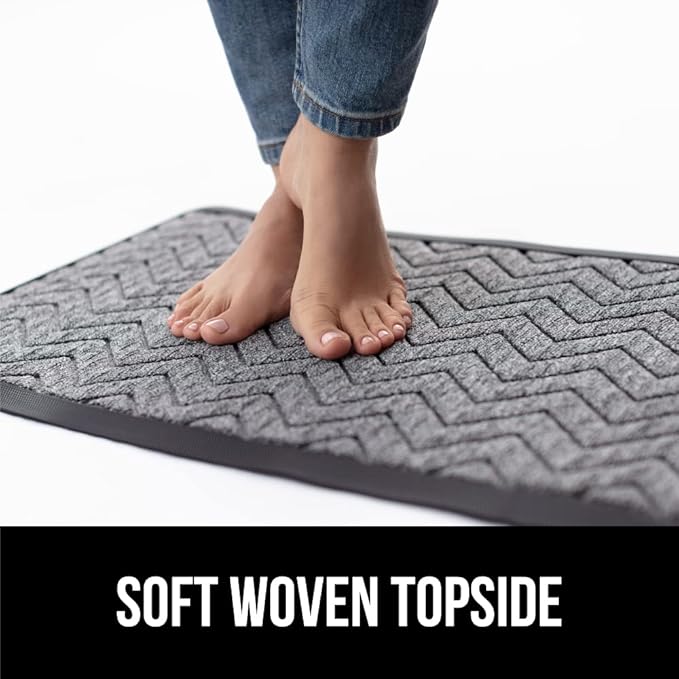GORILLA GRIP 100% Waterproof All-Season WeatherMax Doormat 35x23, US Designed Natural Rubber, Stain and Fade Resistant, Low Profile Indoor Outdoor Door Mats, Easy Clean Patio Mat, Steel Chevron