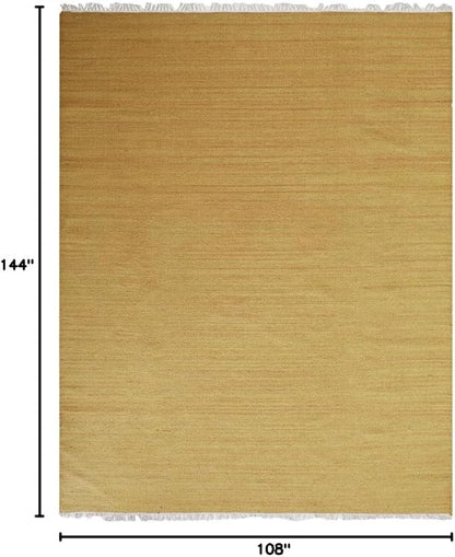 Rugsotic Carpets Hand Woven Flat Weave Kilim Wool ECO-Friendly Area Rugs - 9'x12', Rectangle Shape, Gold Color, Solid Plain Design, Low Pile Handmade Area Rugs for Living Room, Bed Room (D00111)