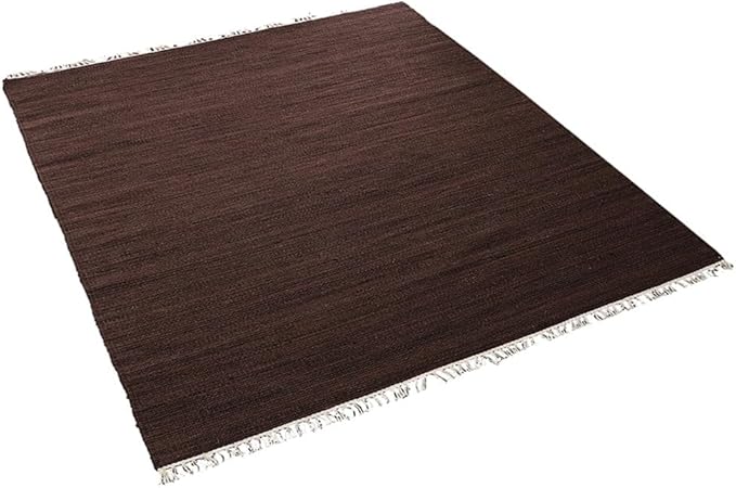 Rugsotic Carpets Hand Woven Flat Weave Kilim Wool ECO-Friendly Area Rugs - 6'x6', Square Shape, Dark Brown Color, Solid Plain Design, Low Pile Handmade Rugs for Living Room, Bed Room (D00111)