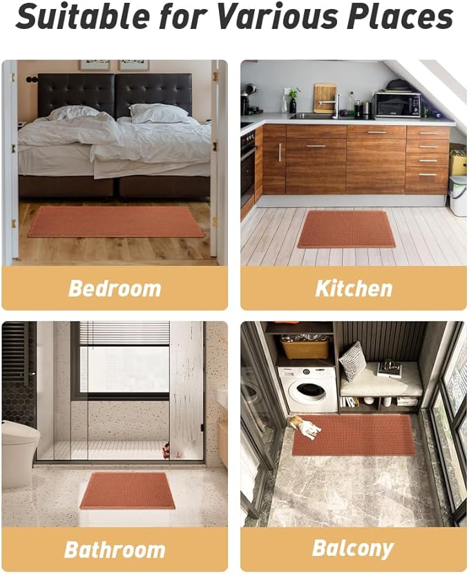 AMOAMI Upgraded Waffle Runner Rug Super Absorbent Non Slip Bath Mats for Bathroom Machine Washable Bathroom Runner Rug with Tassels, Ideal for Hallway Bedroom Laundry Room, Dirty Orange, 17" x 60"