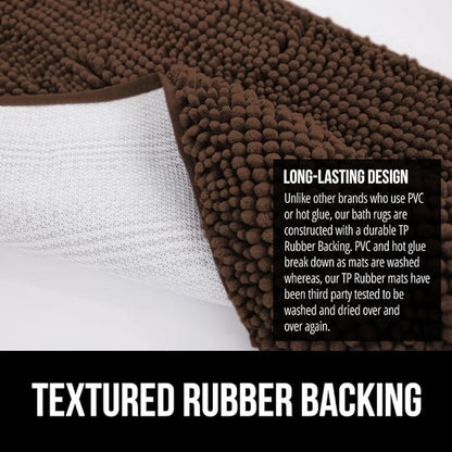 GORILLA GRIP Plush Absorbent Shaggy Chenille Bath Rug Mat for Square Toilet Base with Rubber Backing, Machine Washable Rugs, Soft Microfiber Contour Mats for Toilets, Bathroom Decor, Brown