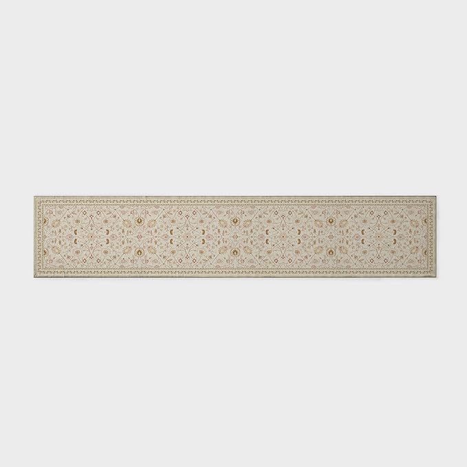 EVERGRACE Hallyway Area Runner Rugs 2x10, Boho Floral Faux Wool Indoor Outdoor Rugs, Washable Rugs for Bedroom Dining Room Living Room Kitchen, Low Pile Floor Mat Carpet for Home Decor, Natural Beige