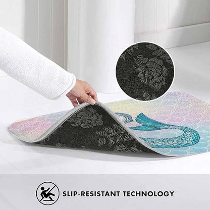 Mermaid with Harp Bath Mat for Bathroom Colorful Fantasy Scales Unicorn Pink Gradient Texture Bath Rugs Door Mat Non Slip Rubber Backed Bathroom Floor Mat for Bathtub Sink Shower 16"X24"
