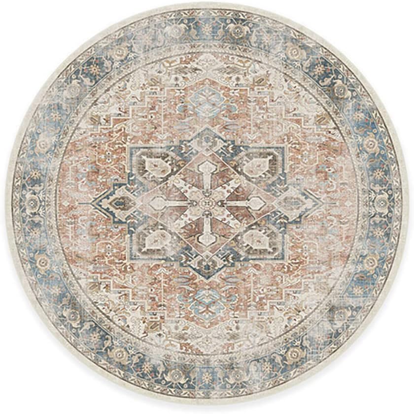 RUGGABLE Washable Vintage Area Rug – Kamran Coral 6 ft Round, Stain-Resistant, Non-Slip – Medium Machine Washable Rugs for Living Room, Bedroom, Hallway, Entryway & Office–with Cushioned Pad