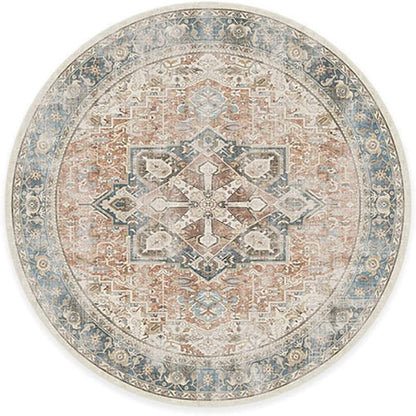 RUGGABLE Washable Vintage Area Rug – Kamran Coral 6 ft Round, Stain-Resistant, Non-Slip – Medium Machine Washable Rugs for Living Room, Bedroom, Hallway, Entryway & Office–with Cushioned Pad