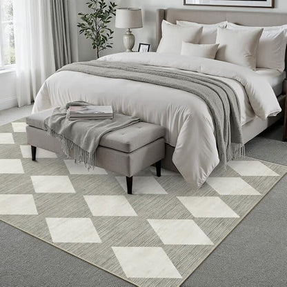 6x9 Checkered Area Rugs for Living Room Grey Machine Washable Large Rug Non-Slip Stain Resistant Low Pile Boho Accent Indoor Throw Carpet for Bedroom Dining Room Classroom