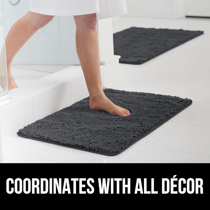 GORILLA GRIP Bath Rug Mat, Thick Soft Absorbent Chenille, Quick Dry Microfiber Mats, Rubber Backing Washable Shower Floor Rugs, US Designed Bathroom Bathmat Home Decor Accessories, 24x17, Charcoal