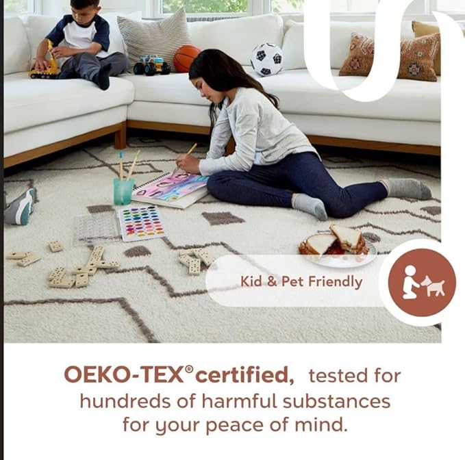Nuloom SuperiorWash Collection Kai Off-White, 6' x 9', Fluffy and Cozy, High Traffic, Stain Resistant, Easy Clean, Durable Washable Area Rug for Bedroom, Living Room, Dining, Den, Foyer, Entryway