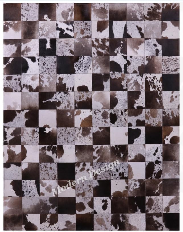 Modern Design Premium Cowhide Leather Carpet with Chevron Pattern, Area Rug (D.Brown/White, 12x15)