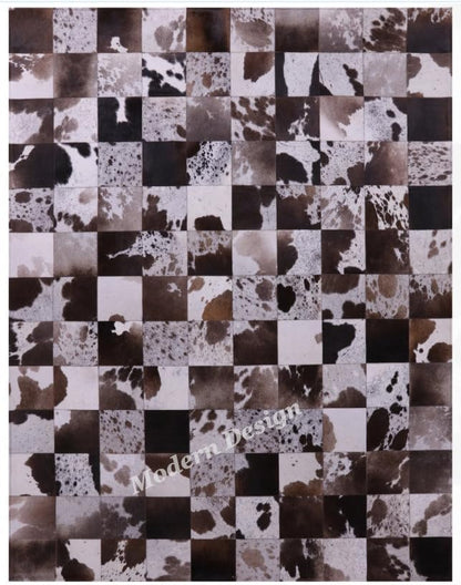 Modern Design Premium Cowhide Leather Carpet with Chevron Pattern, Area Rug (D.Brown/White, 6x9)