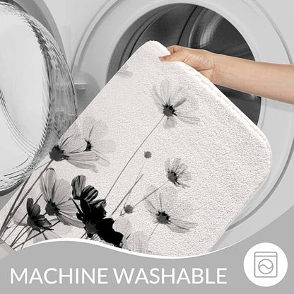 Cosmos Flowers Bathroom Mat Rugs Black and White Pattern Microfiber Faux Cashmere Thick Plush Bath Mat Non-Slip Water Absorbent Bath Carpet for Bathtub Bathroom Floor Tub 16X24 Inch