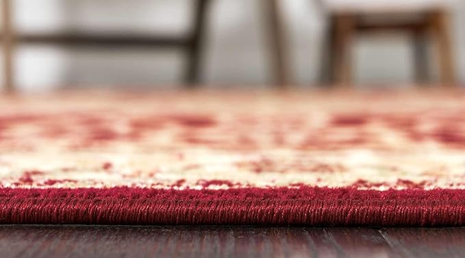 Unique Loom Versailles Collection Traditional Classic Medallion Floral Motif Area Rug (6' 0 x 6' 0 Round, Burgundy/ Ivory)