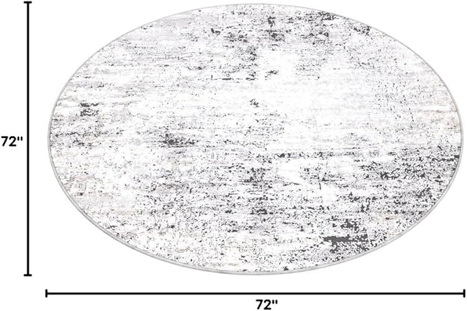 Rugs.com Leipzig Collection Round Rug – 6 Ft Round Grey Low-Pile Rug Perfect for Kitchens, Dining Rooms