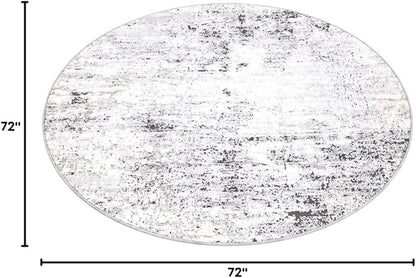 Rugs.com Leipzig Collection Round Rug – 6 Ft Round Grey Low-Pile Rug Perfect for Kitchens, Dining Rooms