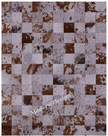 Modern Design Premium Cowhide Leather Carpet with Chevron Pattern, Area Rug (White/Brown, 3x12)