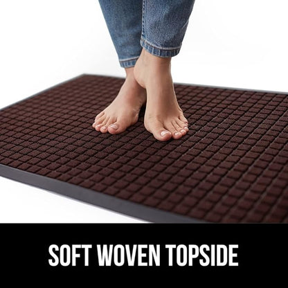 GORILLA GRIP 100% Waterproof All-Season WeatherMax Doormat, 60x24, US Designed Natural Rubber, Stain and Fade Resistant, Low Profile Indoor Outdoor Door Mats, Easy Clean Patio Mat, Coffee Squares