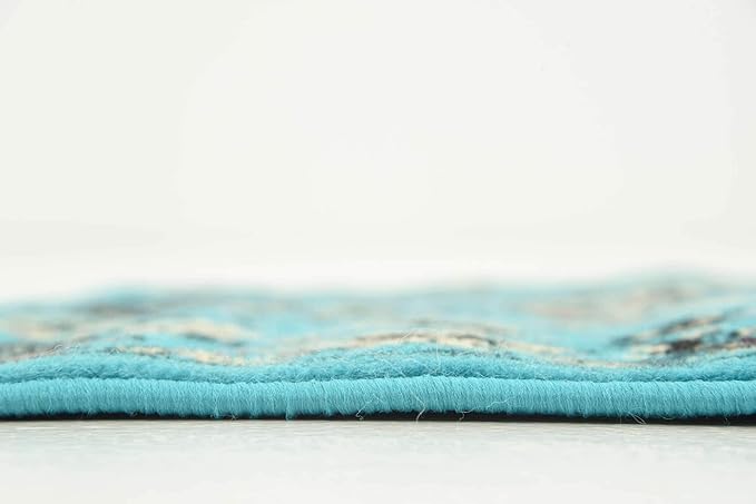 Unique Loom Sialk Hill Collection Area Rug - Washington (2' 2" x 8' 2" Runner Turquoise/Black)