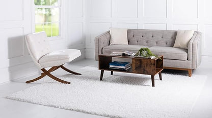 Unique Loom Davos Shag Collection Area Rug - Solid (5' 3" Square, White/ Ivory)