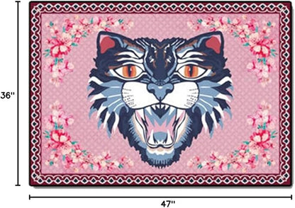 Cartoon Animal Pattern Area Rug Cute Cat Luxury Floral Decor for Carpet Farmhouse Bedroom Living Room Rugs Bathroom Kitchen Runner Mat Indoor Outdoor Non Slip Doormat 3' X 4'