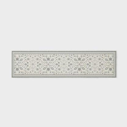 EVERGRACE Hallyway Area Runner Rugs 2x8, Boho Floral Faux Wool Indoor Outdoor Rugs, Washable Rugs for Bedroom Dining Room Living Room Kitchen, Low Pile Floor Mat Carpet for Home Decor, Cool Gray