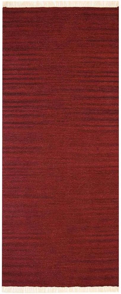 Rugsotic Carpets Hand Woven Flat Weave Kilim Wool ECO-Friendly Area Rugs - 2'6"x8', Runner Shape, Burgundy Color, Solid Plain Design, Low Pile Handmade Rugs for Living Room, Bed Room (D00111)