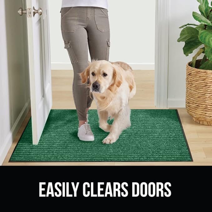 GORILLA GRIP Waterproof Traffic Guard Door Mat, 35x23, Heavy Duty Entryway Mats, Strong Rubber Back Commercial Utility Rugs for Office Hallway, Garage Floor and Home, Low Profile Carpet Runner, Green