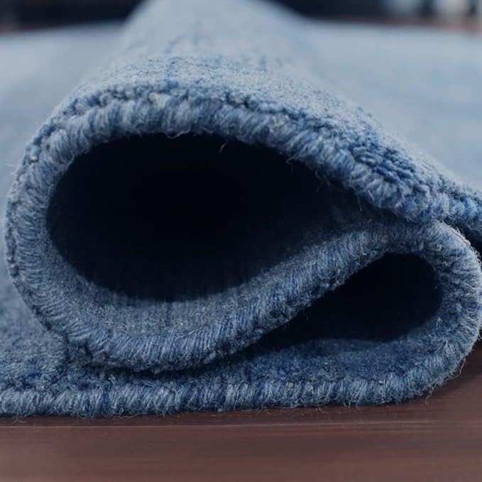 Hand Knotted Loom Wool ECO-Friendly Area Rugs - 6'x6', Octagon, Blue Color, Solid Plain Design, High Pile Thick Handmade Anti Skid Area Rugs for Living Room, Bed Room (L00111)