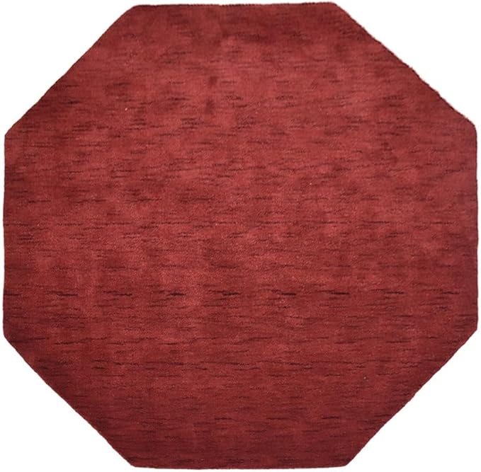 Hand Knotted Loom Wool ECO-Friendly Area Rugs - 10'x10', Octagon, Red Color, Solid Plain Design, High Pile Thick Handmade Anti Skid Area Rugs for Living Room, Bed Room (L00111)