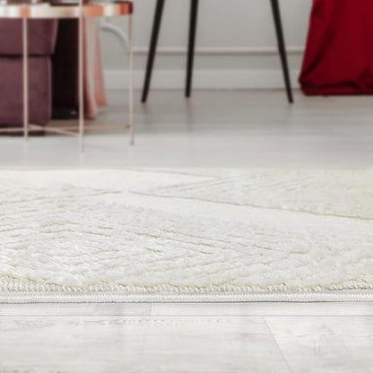 Antep Rugs Palafito 4x6 Geometric Shag Diamond High-Low Pile Textured Indoor Area Rug (White, 3'11" x 5'11")