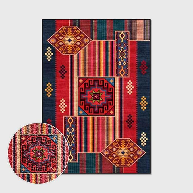 Vintage Boho Area Rugs Multicolor Ethnic Style Geometric Splicing Carpets Bedroom Living Room Kitchen Floor Mats Indoor Outdoor Non-Shedding Runner Rug Home Décor Carpet 2' X 6'