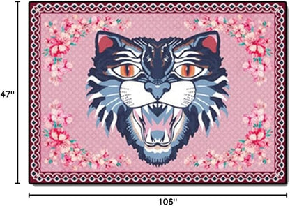 Cartoon Animal Pattern Area Rug Cute Cat Luxury Floral Decor for Carpet Farmhouse Bedroom Living Room Rugs Bathroom Kitchen Runner Mat Indoor Outdoor Non Slip Doormat 4' X 9'