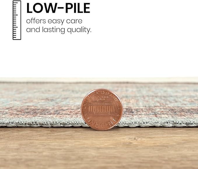 GLN Rugs Traditional Collection - Machine Washable Area Rug, Traditional Washable, Non Slip, Low Pile Chenille Rug, Living Room, Bedroom, Kitchen Rug (2'6" x 7' Light Blue)