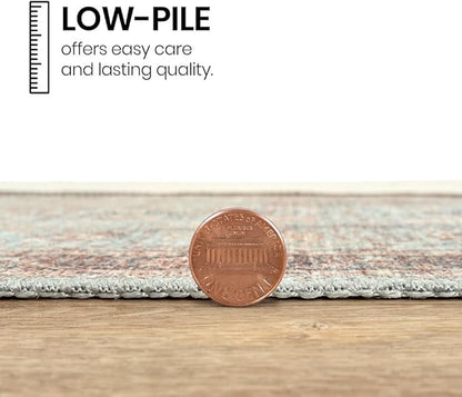 GLN Rugs Traditional Collection - Machine Washable Area Rug, Traditional Washable, Non Slip, Low Pile Chenille Rug, Living Room, Bedroom, Kitchen Rug (9' x 12' Light Blue)